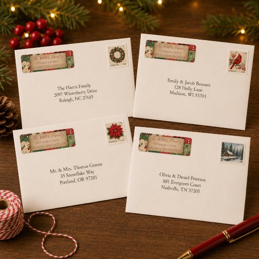 Étiquettes d'adresse de retour de Noël en patchwor