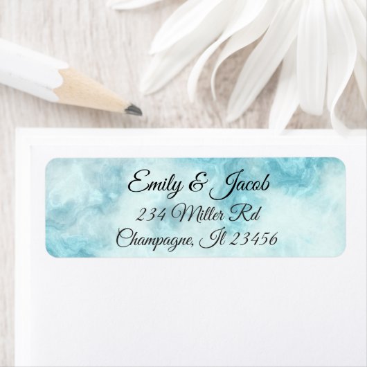 Étiquettes d'adresse de retour de script bleu et M (En situation)