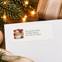Étiquettes d'adresse de retour du Père Noël rétro 
