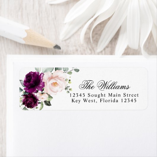 Étiquettes d'adresse de retour du Rose pourpre et  (En situation)