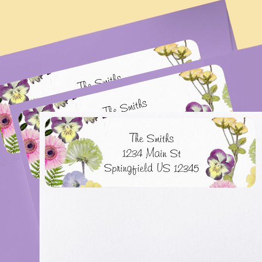 Étiquettes d'adresse de retour du thème fleur sauv