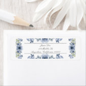 Étiquettes d'adresse de retour Floral Bleu et Blan (En situation)