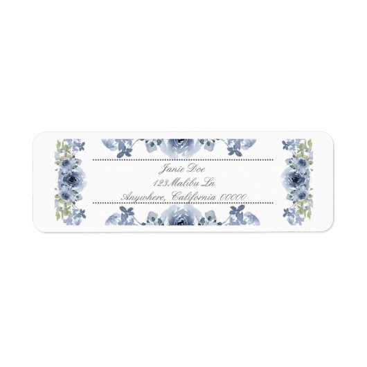 Étiquettes d'adresse de retour Floral Bleu et Blan (Devant)