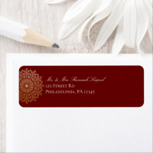 Étiquettes d'adresse de retour Red Gold Mandala
