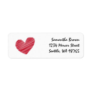 Étiquettes d'adresse de retour Sketchy Red Heart