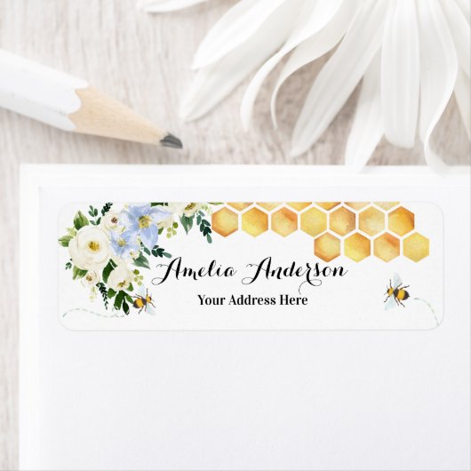 Étiquettes d'adresse de retour thème abeille à mie (En situation)