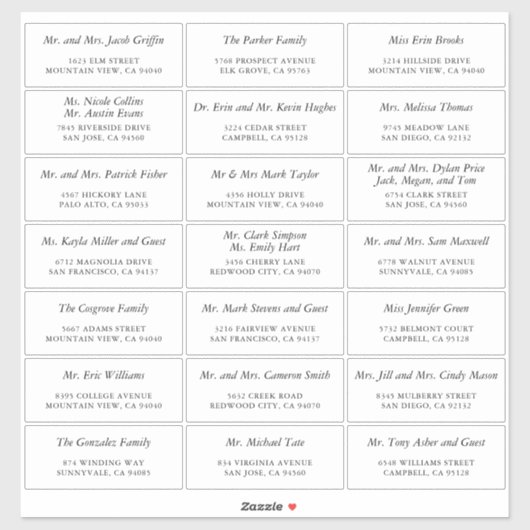 Étiquettes d'adresse d'invité de mariage personnal (Feuille)