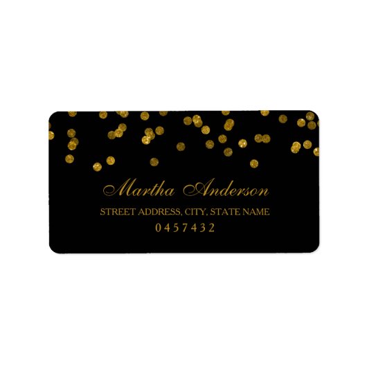 Étiquettes d'adresse en confettis noir et or (Devant)
