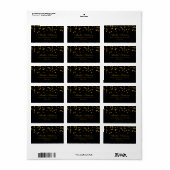 Étiquettes d'adresse en confettis noir et or (Feuille entière)