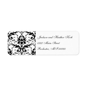 Étiquettes d'adresse en damas noir blanc mariage f