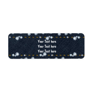 Étiquettes d'adresse en jean denim brodé et diaman