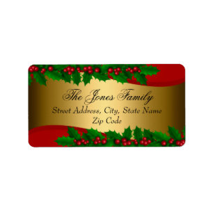 Étiquettes d'adresse Feuilles de Houx de Noël