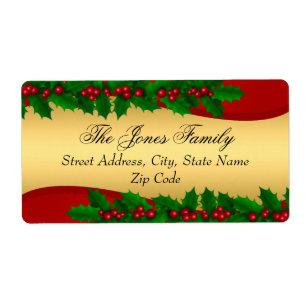 Étiquettes d'adresse Feuilles de Houx Or de Noël