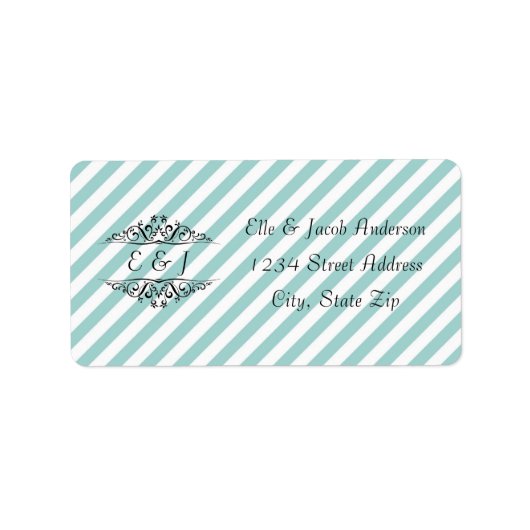 Étiquettes d'adresse - Fleuron rayé bleu clair bla (Devant)