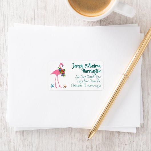 Étiquettes d'adresse larges Flamingo Noël (En situation)