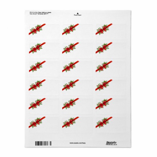 Étiquettes d'adresse postale pour Noël avec ruban (Feuille entière)