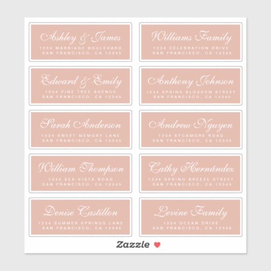 Étiquettes d'adresse pour invités de mariage avec (Feuille)