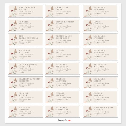 Étiquettes d'adresse pour invités élégantes (Feuille)