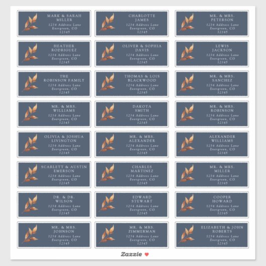 Étiquettes d'adresse pour invités Navy Rust (Feuille)