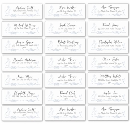 Étiquettes d'adresse pour invités Toile De Jouy Bl (Devant)