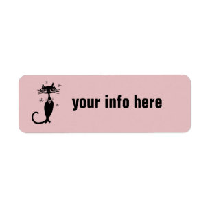 ÉTIQUETTES D'ADRESSE RETRO NOIR CAT ROSE