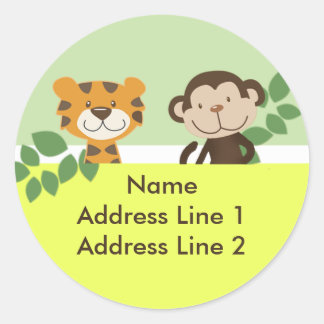 ÉTIQUETTES D'ADRESSE RONDE Contes Jungle Sticker J
