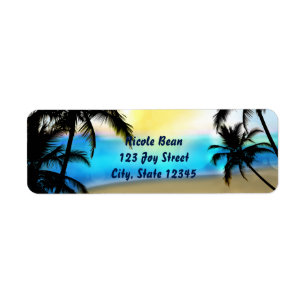 Étiquettes d'adresse tropicales de plage et de pal