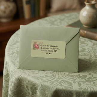 Étiquettes d'adresse Vert Sauge, Rose et Dentelle