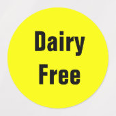 Étiquettes Dairy Free Food Allergy Restaurant School (Design 1)