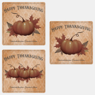 Étiquettes Damask, Citrouille de Thanksgiving Orange
