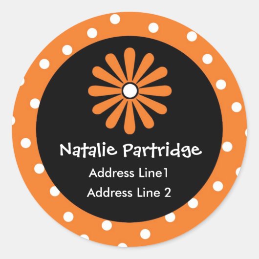 Étiquettes de adresse à points Polka orange et bla (Devant)
