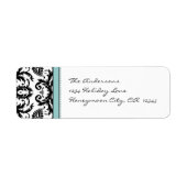 Étiquettes de adresse Aqua Blue & Black Damask Dot (Devant)