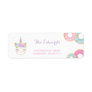 Étiquettes de adresse beignet et licorne de parti