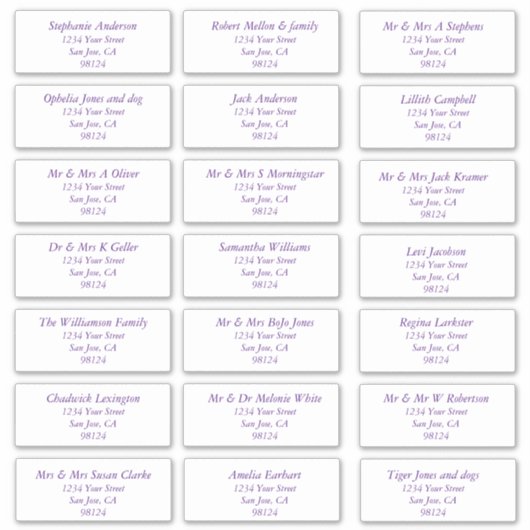 Étiquettes de adresse bénéficiaires de texte viole (Devant)