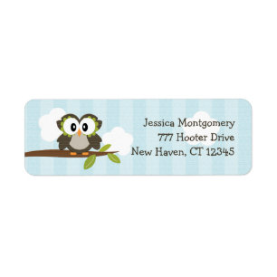 Étiquettes de adresse bleus de retour de hibou