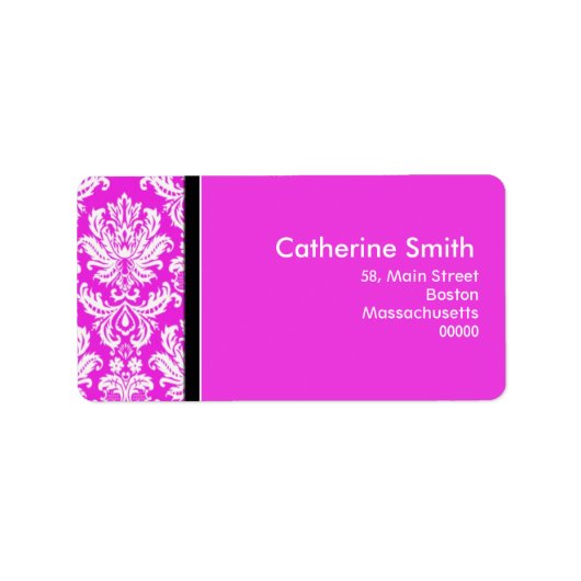 Étiquettes de adresse Damas Hot Pink personnalisab (Devant)