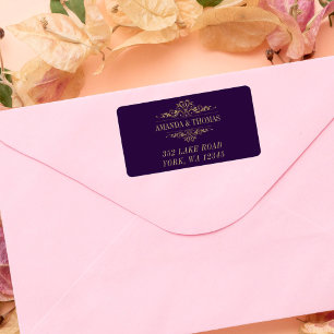 Étiquettes de adresse de cadre doré violet élégant