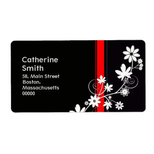 Étiquettes de adresse de marguerite noire et rouge