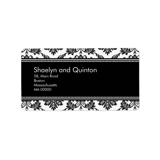 Étiquettes de adresse de Mariage damassé noir et b (Devant)