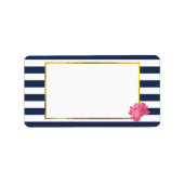Étiquettes de adresse de Navy Stripe & Pink Peony (Devant)