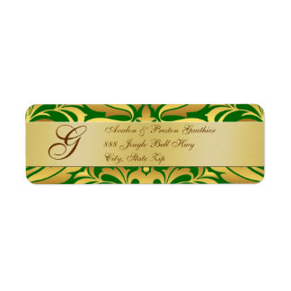Étiquettes de adresse de Noël Gold & Green Damask