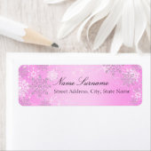 Étiquettes de adresse de Noël Pink Crystal Snowfla (En situation)
