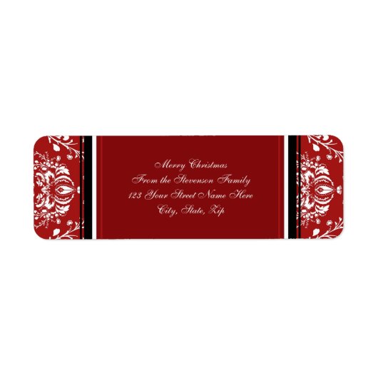 Étiquettes de adresse de Noël Red Damask (Devant)
