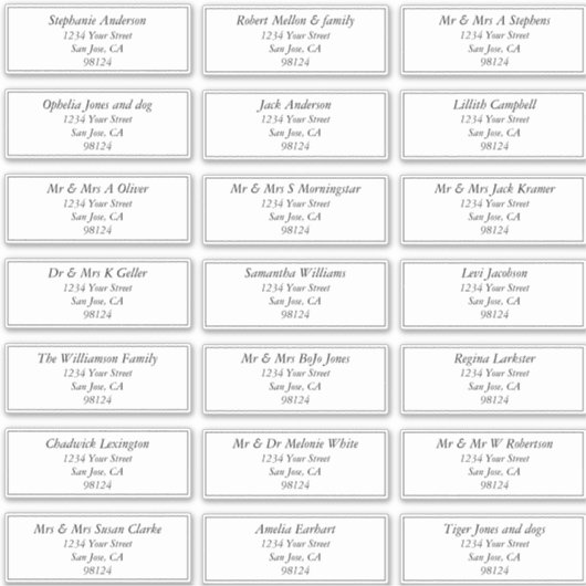 Étiquettes de adresse de nom d'invité préadressés (Devant)