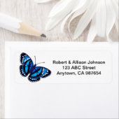 Étiquettes de adresse de papillon bleu tropical (En situation)