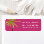Étiquettes de adresse de plage rose Tropical Palm  (En situation)