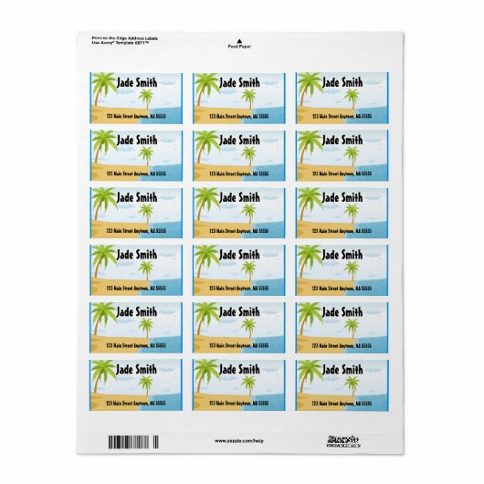 Étiquettes de adresse de plage tropicale (Feuille entière)