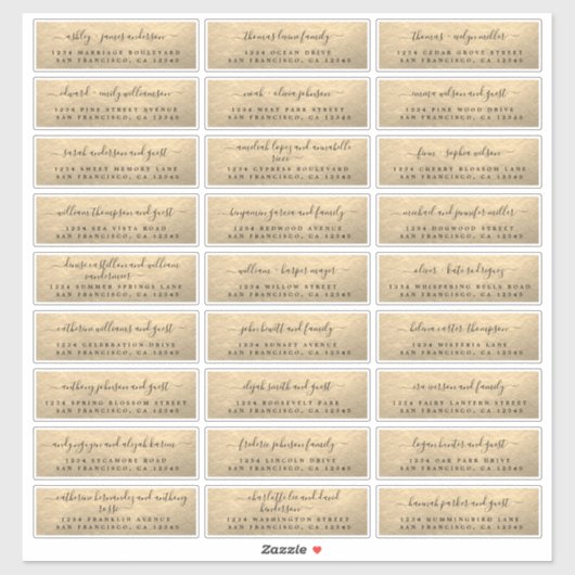 Étiquettes de adresse d'invités Gold Mariage perso (Feuille)