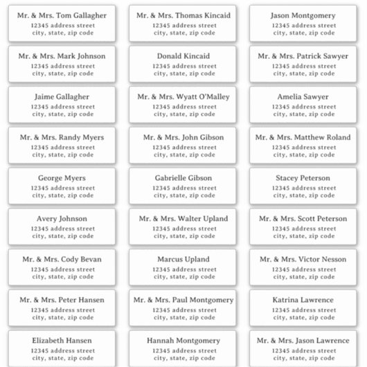 Étiquettes de adresse d'invités Serif simples (Devant)