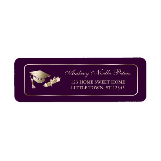 Étiquettes de adresse diplômés de violet et d'or (Devant)